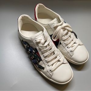 Authentic Gucci White Ace Kingsnake Embroidery Sneakers - Size 36 women leather